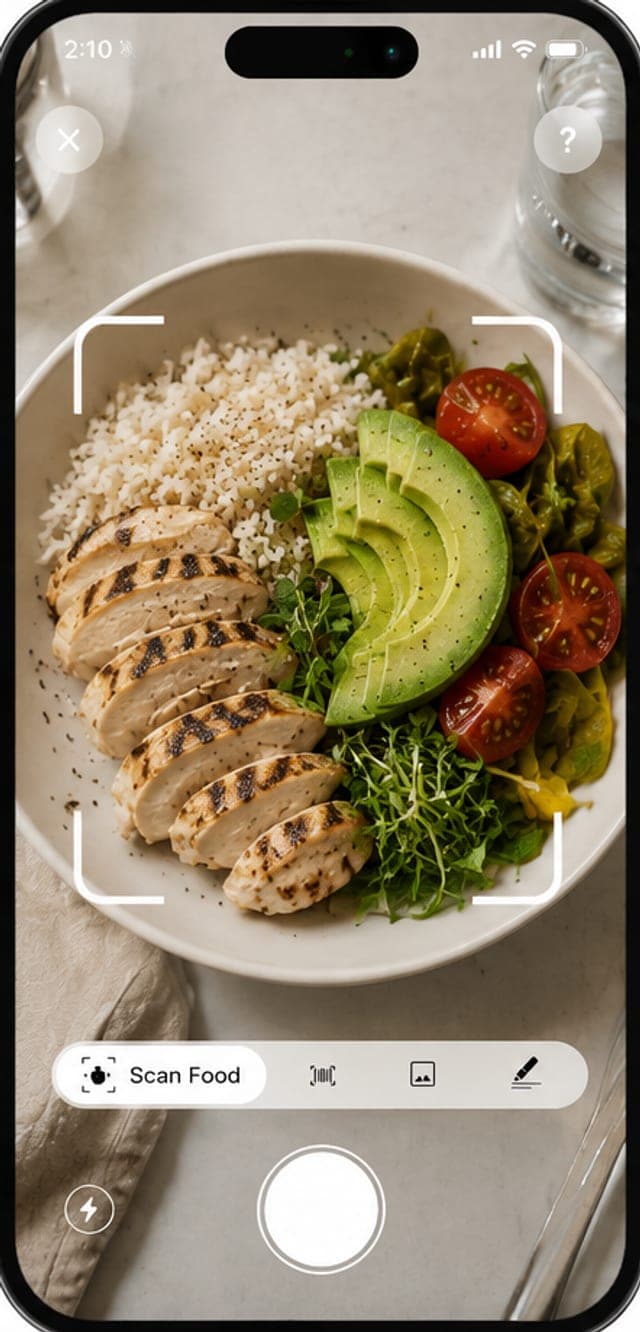 Scanning a chicken and avocado bowl in the kitchen
